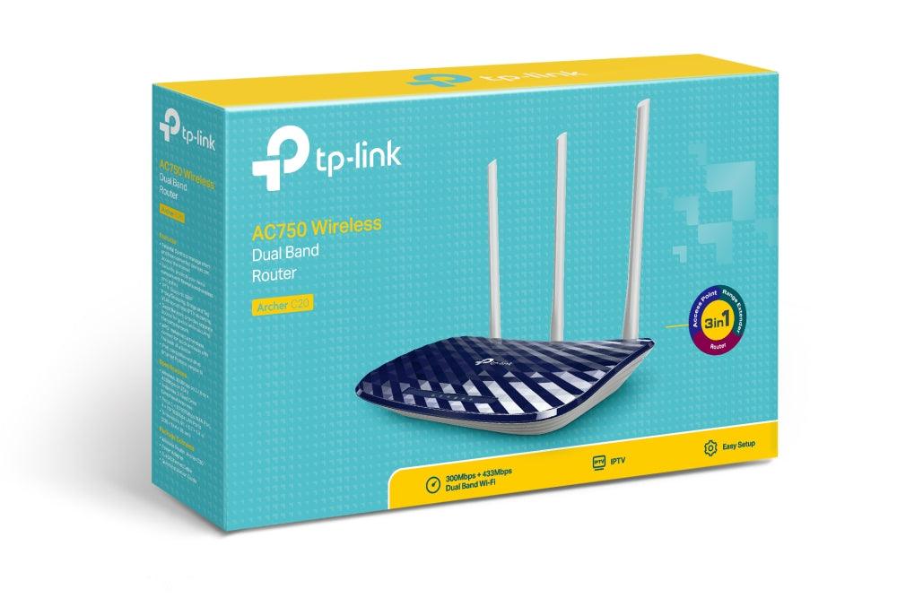 TP-Link AC750 Wireless Dual Band Router (Archer C20) , 2.4GHz 300Mbps + 5GHz 433Mbps, 3 External Antennas (Archer C20) Black | AC750 Wireless Dual Band Router (ARCHER C20)