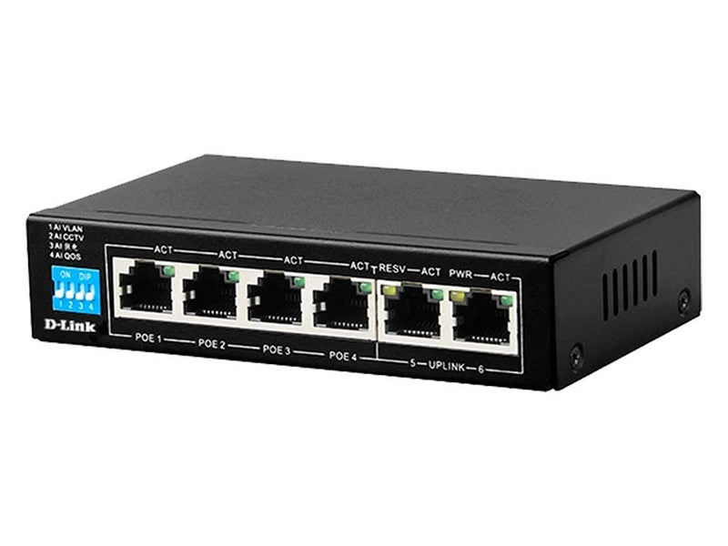 D-Link DES-F1006P-E 4-Port PoE 60W Unmanaged Switch with 2xRJ45 Uplink Ports