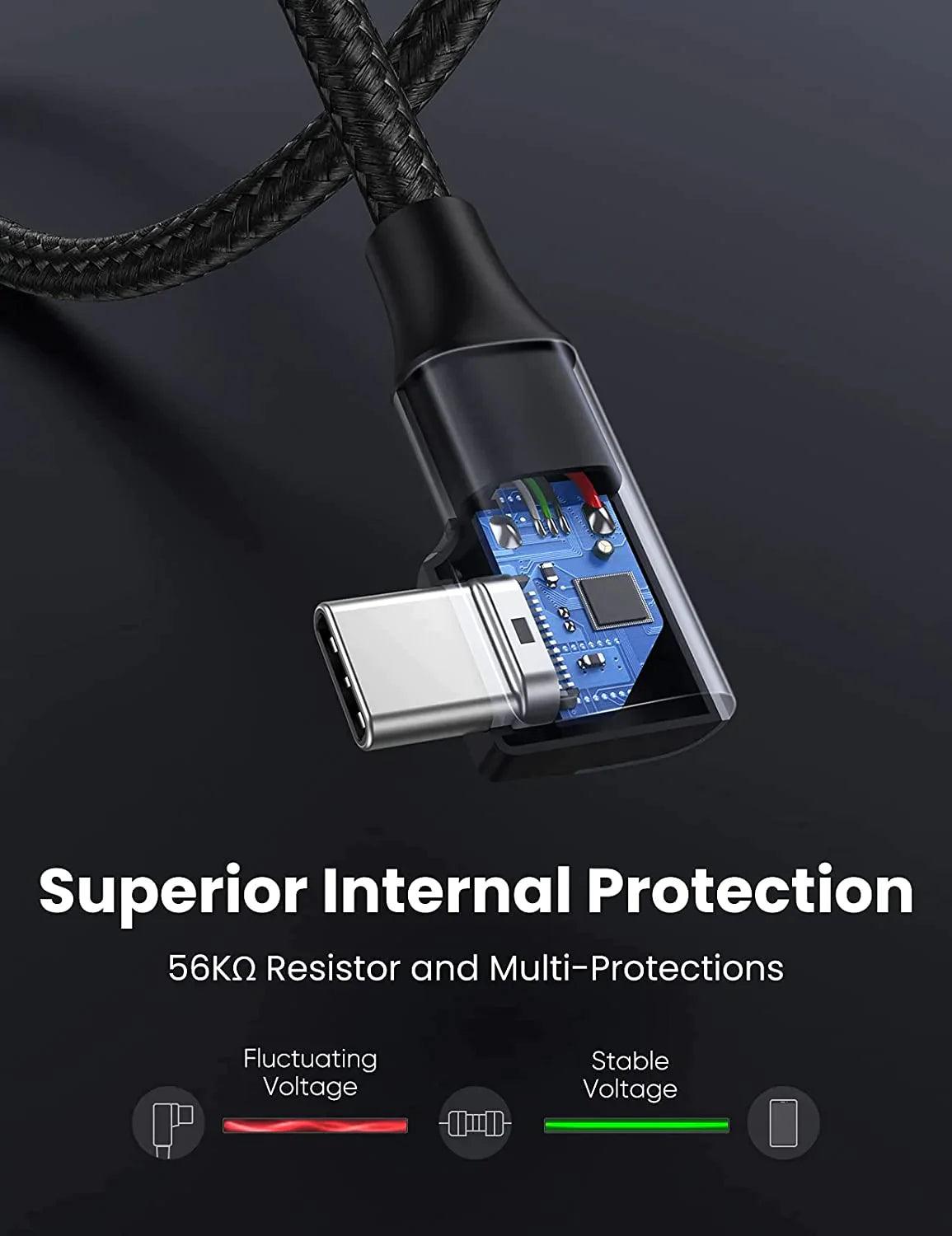 UGREEN Right Angle USB C Cable 3.0 Type C Charger Cable Fast Charging 5Gbps - ADYASTORE casablanca maroc