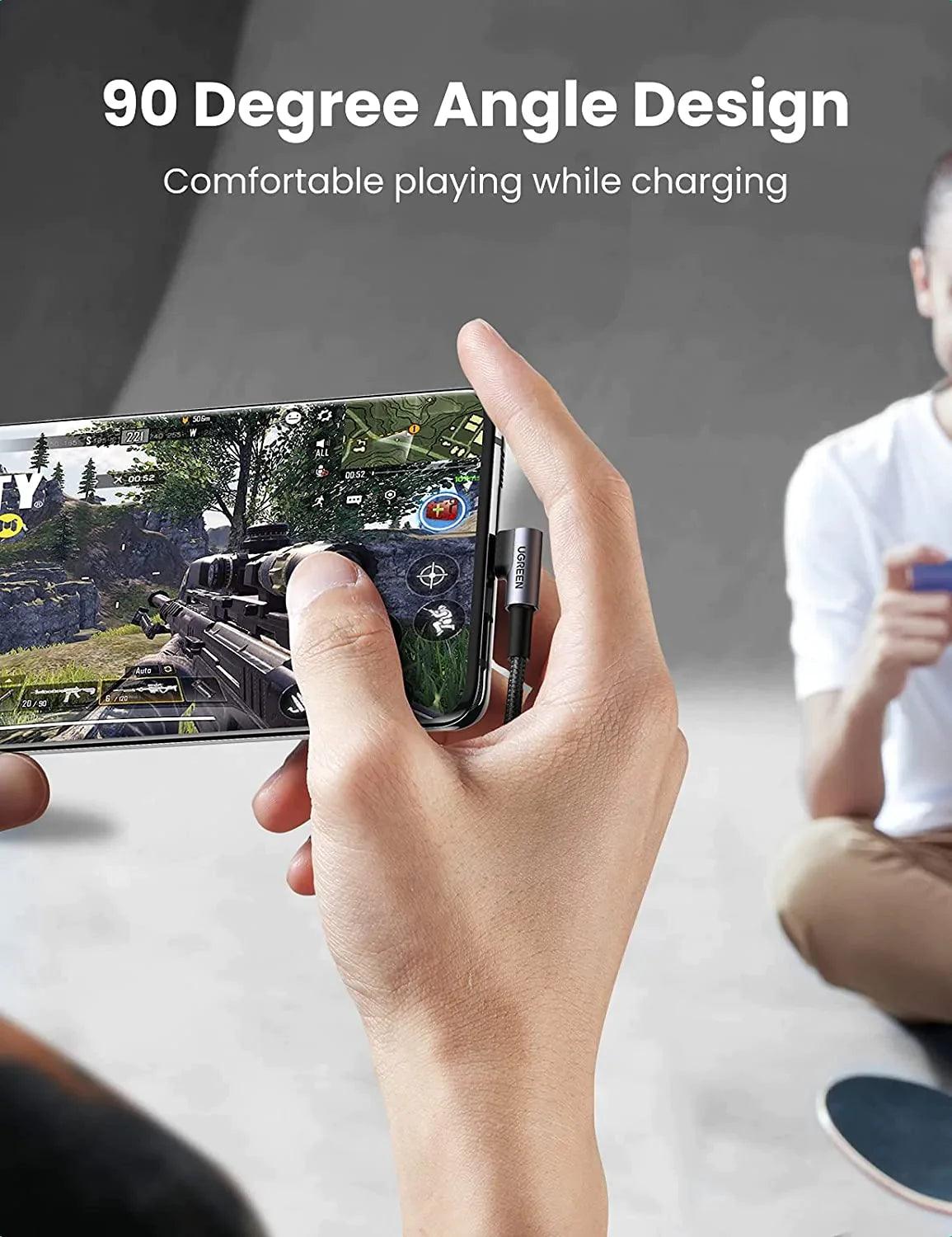 UGREEN USB C Cable 90 Degree 3A Right Angle Type C Charger Cable Fast Charging - ADYASTORE casablanca maroc