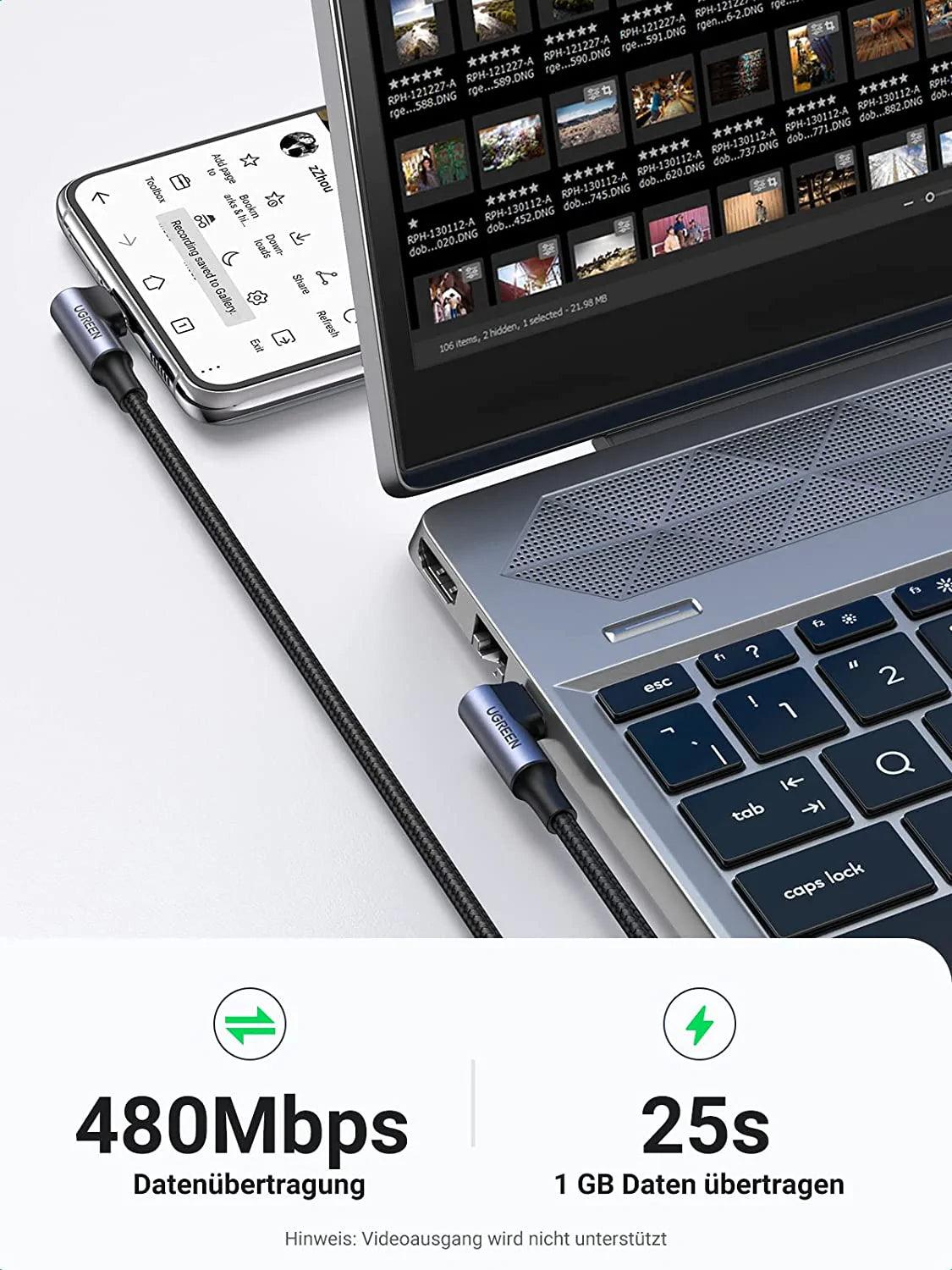 UGREEN USB C USB C Charging Cable 100W Double Angle Plug PD 3.0 QC 4.0 - ADYASTORE casablanca maroc