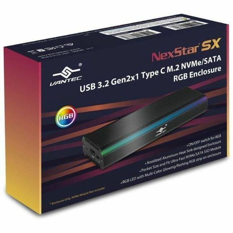 Vantec THIS RGB ENCLOSURE UNIQUE DESIGN ALLOWS FOR TWO TYPES OF M.2 AND YOU CAN USE M. (NST-211C3-RGB)