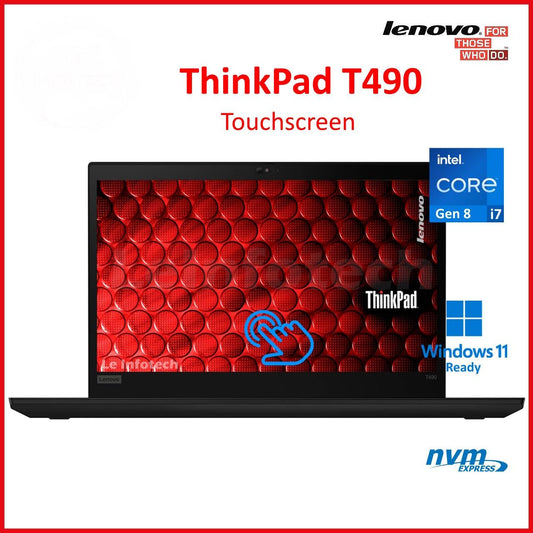 Lenovo ThinkPad T490 Laptop | 14" TOUCH SCREEN FHD IPS (1080p) | Intel Core i7-8665U (up to 4.6GHz) Quad-Core (8th Gen), 16GB RAM, 256GB NVMe SSD - Windows 11 - Intel® UHD 620, USB-C (Thunderbolt), HDMI - Certified Refurbished (Grade A) - 1 Year Warranty