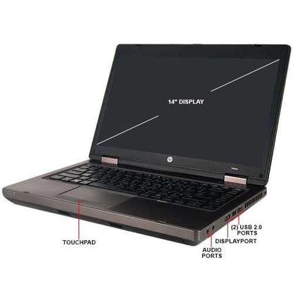 HP ProBook 6460b 14" HD (720p) Notebook PC - Intel Core i5-2410M @ 2.90 GHz (2nd Gen), 16GB RAM, 512GB SSD, Integrated Graphics, DVD-RW, VGA, DisplayPort (DP), Ethernet, Windows 10 Pro x64 (Certified Refurbished Grade A) - 1 Year Warranty