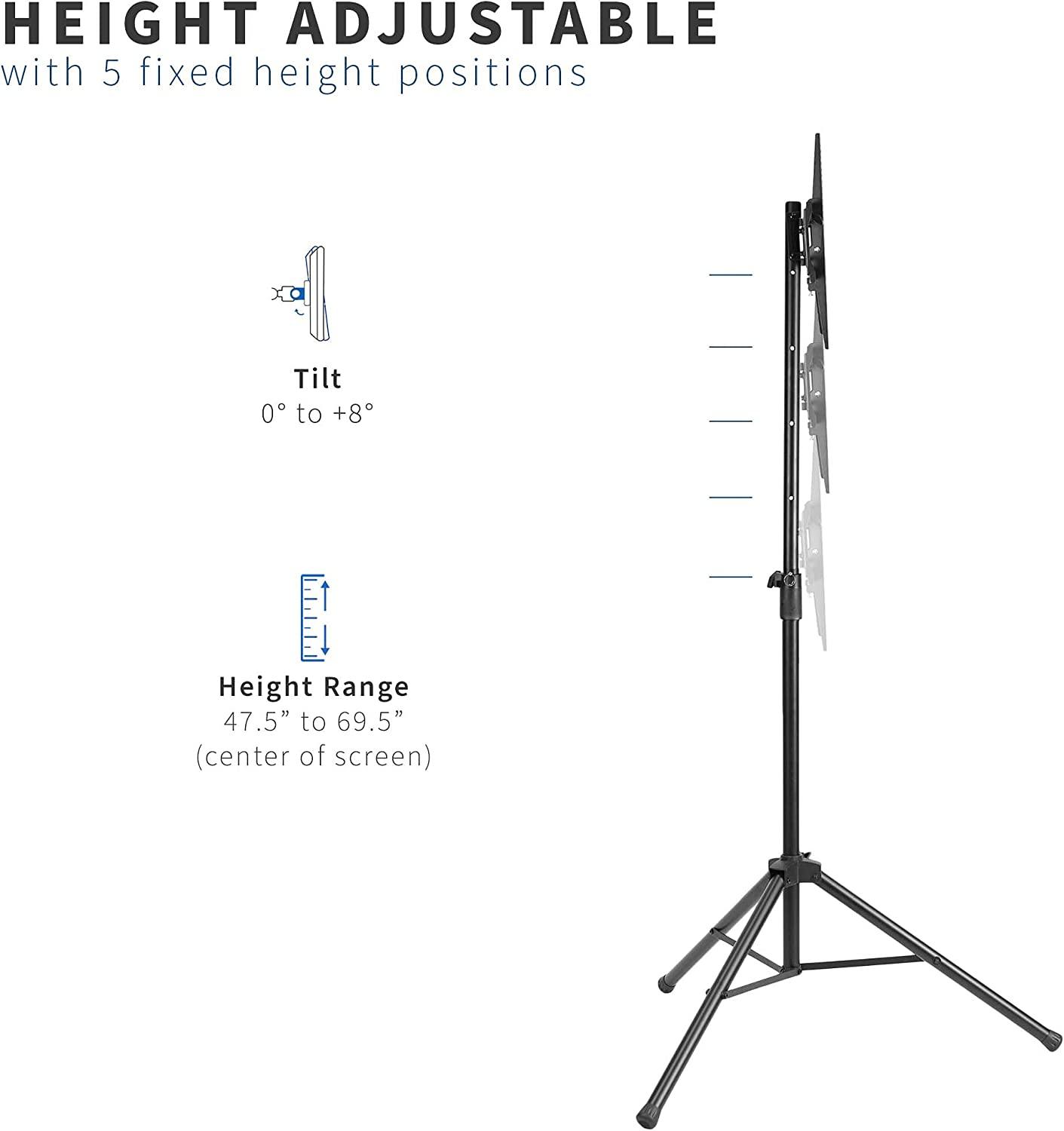 VIVO TRIPOD FLAT SCREEN TV DISPLAY FLOOR STAND (MODEL: STAND-TV55T) - PORTABLE HEIGHT ADJUSTABLE MOUNT - 32'' - 55'' - BLACK (MODEL: STAND-TV55T) - (Open-Box)