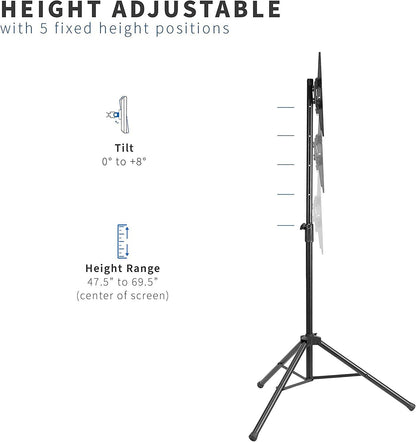 VIVO TRIPOD FLAT SCREEN TV DISPLAY FLOOR STAND (MODEL: STAND-TV55T) - PORTABLE HEIGHT ADJUSTABLE MOUNT - 32'' - 55'' - BLACK (MODEL: STAND-TV55T) - (Open-Box)