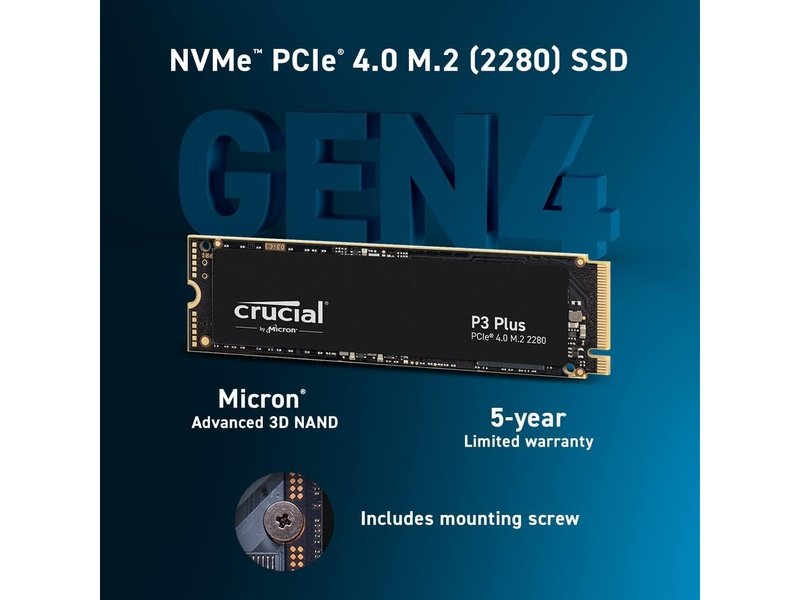 Crucial P3 Plus 500GB M.2 NVMe PCIe 4.0 SSD - CT500P3PSSD8