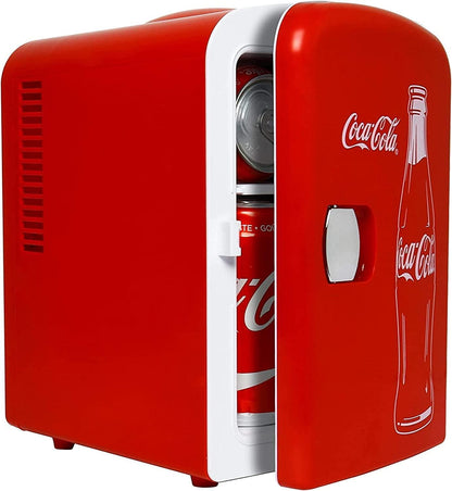 Coca-Cola Classic Red Portable 6 Can KOOLATRON CLASSIC Portable 6-CAN THERMOELECTRIC MINI FRIDGE COOLER, - RED 4 L/4.2 Quarts Capacity, 12V DC/110V AC for home, dorm, car, boat, beverages, snacks, skincare, cosmetics, medication