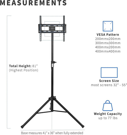 VIVO TRIPOD FLAT SCREEN TV DISPLAY FLOOR STAND (MODEL: STAND-TV55T) - PORTABLE HEIGHT ADJUSTABLE MOUNT - 32'' - 55'' - BLACK (MODEL: STAND-TV55T) - (Open-Box)