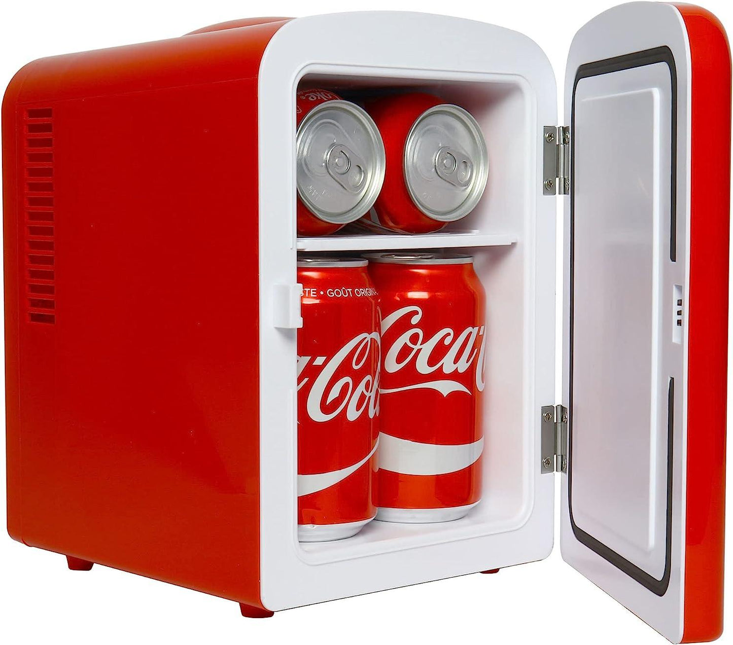 Coca-Cola Classic Red Portable 6 Can KOOLATRON CLASSIC Portable 6-CAN THERMOELECTRIC MINI FRIDGE COOLER, - RED 4 L/4.2 Quarts Capacity, 12V DC/110V AC for home, dorm, car, boat, beverages, snacks, skincare, cosmetics, medication