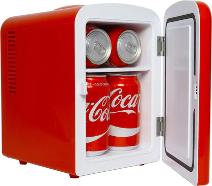 Coca-Cola Classic Red Portable 6 Can KOOLATRON CLASSIC Portable 6-CAN THERMOELECTRIC MINI FRIDGE COOLER, - RED 4 L/4.2 Quarts Capacity, 12V DC/110V AC for home, dorm, car, boat, beverages, snacks, skincare, cosmetics, medication