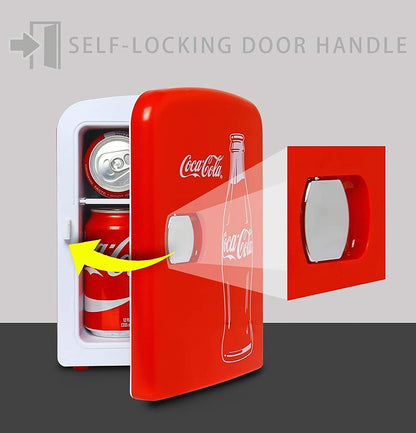 Coca-Cola Classic Red Portable 6 Can KOOLATRON CLASSIC Portable 6-CAN THERMOELECTRIC MINI FRIDGE COOLER, - RED 4 L/4.2 Quarts Capacity, 12V DC/110V AC for home, dorm, car, boat, beverages, snacks, skincare, cosmetics, medication