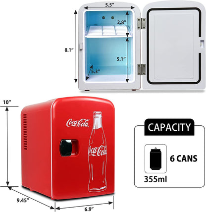 Coca-Cola Classic Red Portable 6 Can KOOLATRON CLASSIC Portable 6-CAN THERMOELECTRIC MINI FRIDGE COOLER, - RED 4 L/4.2 Quarts Capacity, 12V DC/110V AC for home, dorm, car, boat, beverages, snacks, skincare, cosmetics, medication