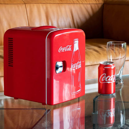 Coca-Cola Classic Red Portable 6 Can KOOLATRON CLASSIC Portable 6-CAN THERMOELECTRIC MINI FRIDGE COOLER, - RED 4 L/4.2 Quarts Capacity, 12V DC/110V AC for home, dorm, car, boat, beverages, snacks, skincare, cosmetics, medication