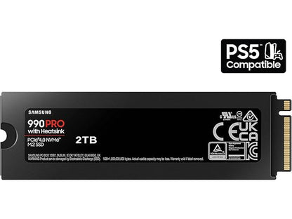 Samsung 990 Pro 2TB PCIe Gen4 M.2 2280 NVMe SSD with Heatsink (MZ-V9P2T0CW)