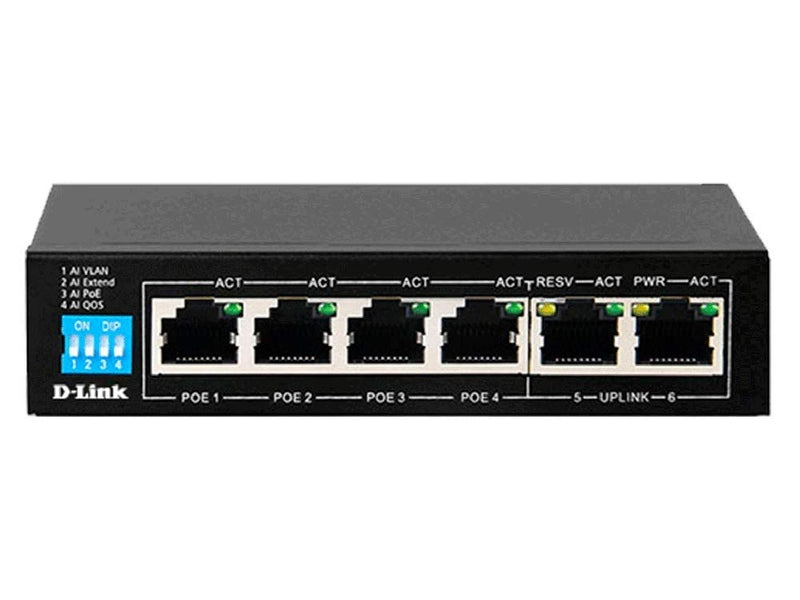 D-Link DES-F1006P-E 4-Port PoE 60W Unmanaged Switch with 2xRJ45 Uplink Ports