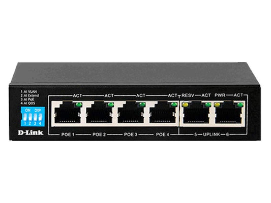 D-Link DES-F1006P-E 4-Port PoE 60W Unmanaged Switch with 2xRJ45 Uplink Ports