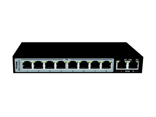 D-Link DES-F1010P-E 10-Port PoE 96W Switch with 8xRJ45 PoE+ and 2 Uplink Ports
