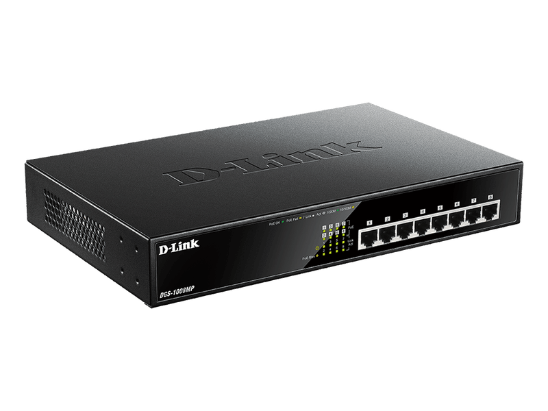 D-Link DGS-1008MP 8-Port Gigabit PoE Unmanaged Switch with 125W PoE Budget