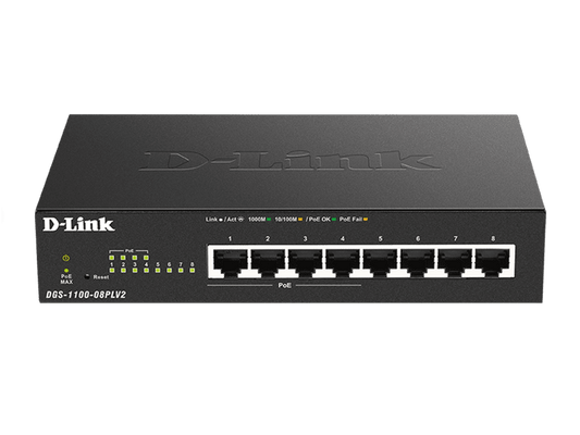 D-Link DGS-1100-08PLV2 8-Port PoE 80W Gigabit Managed Switch with 4 PoE+ Ports