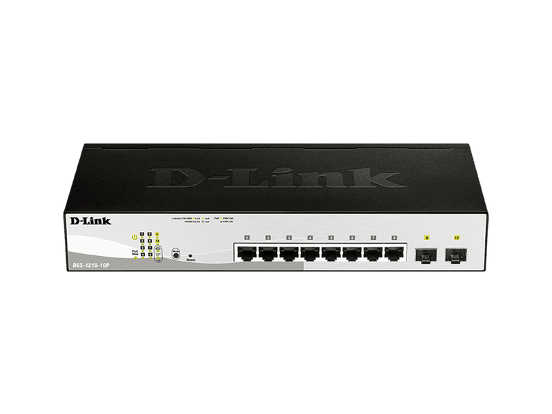 D-Link DGS-1210-10P 10-Port PoE 65W Gigabit Managed Switch with 8xRJ45 PoE/PoE+ and 2x1G SFP