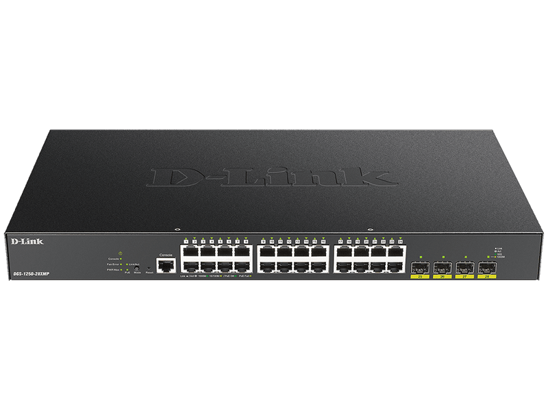 D-Link DGS-1250-28XMP 28-Port PoE Gigabit Managed Switch with 24xBASE-T PoE and 4x10G SFP+ Ports