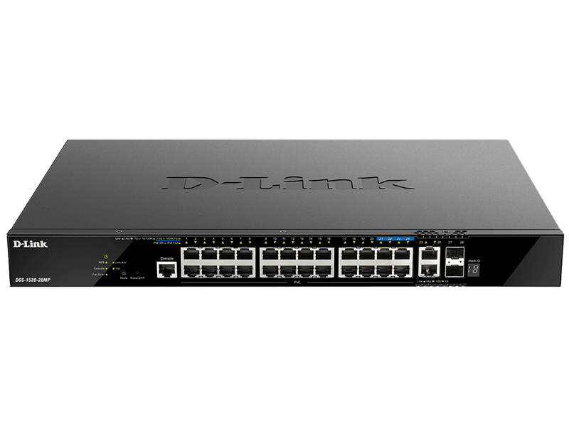 D-Link DGS-1520-28MP 28-Port PoE+ 370W Stackable Smart Managed Switch with 2x10G SFP+/Uplink Ports and 4x2.5G PoE+ Ports