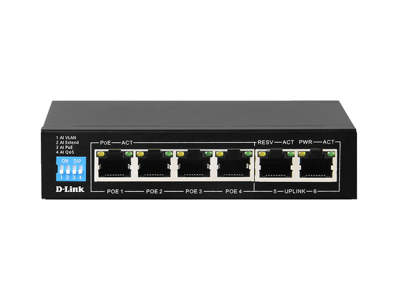 D-Link DGS-F1006P-E 6-Port PoE 60W Gigabit Switch with 4xRJ45 PoE+ and 2xGigabit Uplink Ports