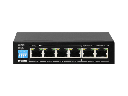 D-Link DGS-F1006P-E 6-Port PoE 60W Gigabit Switch with 4xRJ45 PoE+ and 2xGigabit Uplink Ports