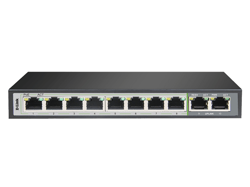 D-Link DGS-F1010P-E 10-Port PoE 30W Unmanaged Switch with 8xRJ45 PoE+ and 2 Uplink Ports