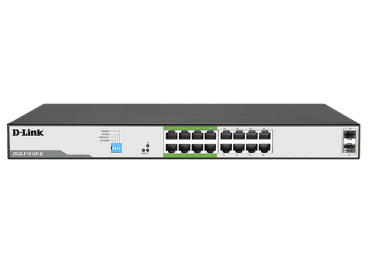 D-Link DGS-F1018P-E 18-Port PoE 150W Unmanaged Gigabit Switch with 16xGigabit PoE+ and 2x1G SFP/Uplink Ports
