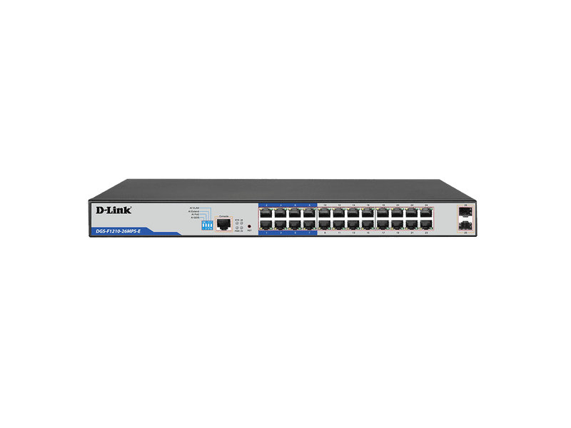 D-Link DGS-F1210-26MPS-E 26-Port PoE+ 380W Gigabit Managed Switch with 24xRJ45 PoE+ and 2x1G SFP Ports