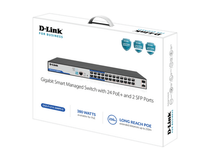 D-Link DGS-F1210-26MPS-E 26-Port PoE+ 380W Gigabit Managed Switch with 24xRJ45 PoE+ and 2x1G SFP Ports