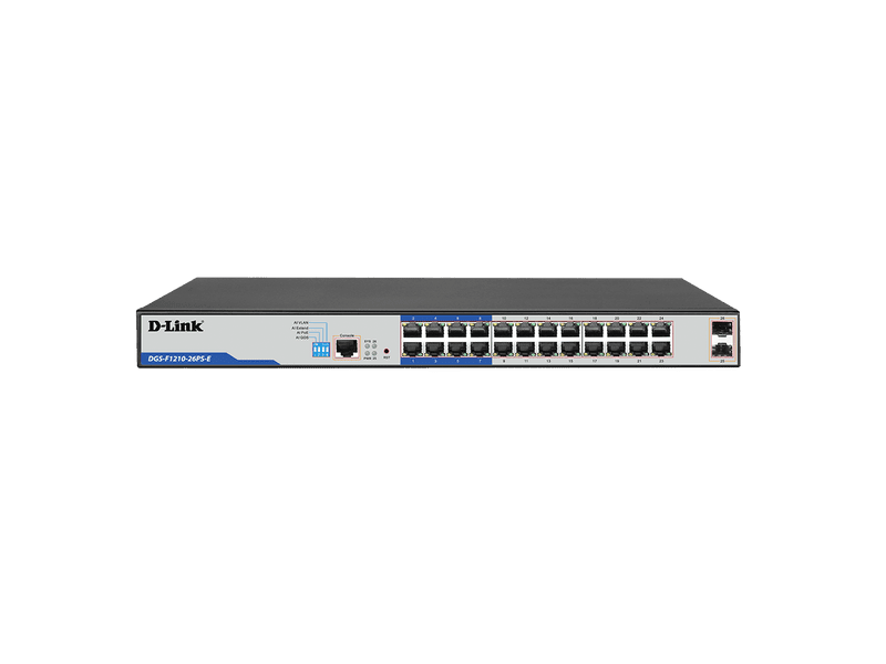 D-Link DGS-F1210-26PS-E 26-Port PoE+ 230W Gigabit Managed Switch with 24xRJ45 PoE+ and 2x1G SFP Ports