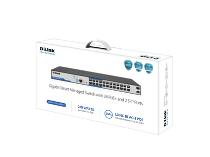 D-Link DGS-F1210-26PS-E 26-Port PoE+ 230W Gigabit Managed Switch with 24xRJ45 PoE+ and 2x1G SFP Ports