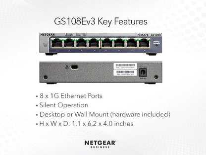 Netgear GS108E-300AUS 8-Port Gigabit Smart Managed Switch