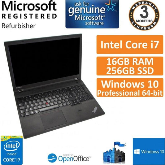 Lenovo ThinkPad T540p Workstation | 15.6" FHD (1080p), Intel Core i7-4600M @ 2.90GHz (4th Gen) 16GB RAM, 256GB SSD, Full Size Key + Num, Cam, DisplayPort | Win 10 Pro, Grade A (Certified Refurbished) - 1 Year Warranty