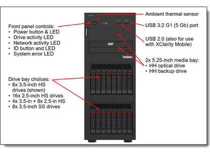 Lenovo ThinkSystem ST250 V2 Xeon E-2356G 16GB 8-bay 2.5" 550W 3YR Tower Server