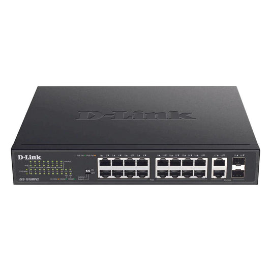 D-Link DES-1018MPV2 18 Port 10/100 Unmanaged PoE Switch with 2 Combo SFP Ports - ADYASTORE casablanca maroc