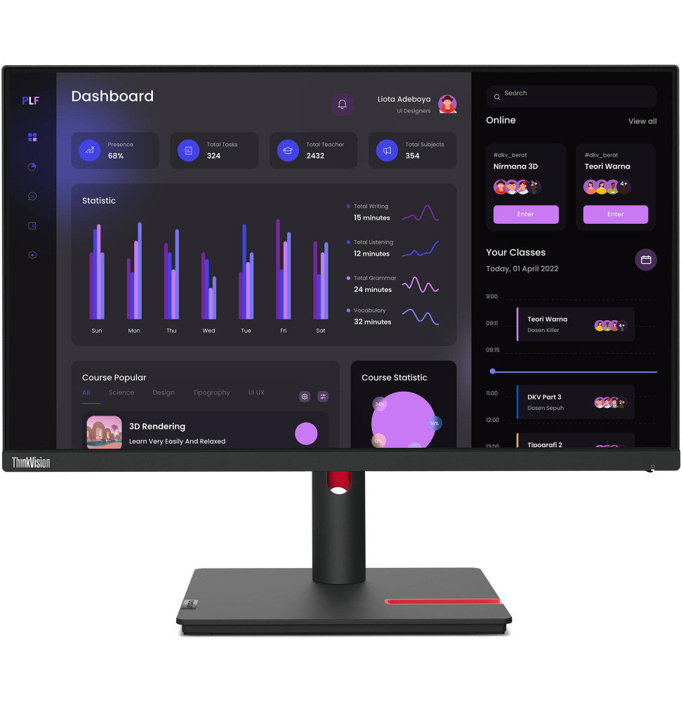 Écran 23.8" Full HD Lenovo ThinkVision T24i-30 (63CFMATXEU)
