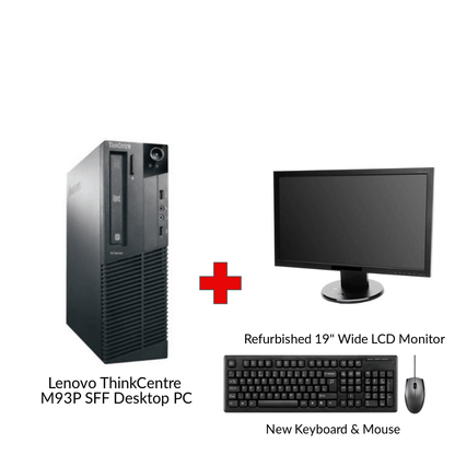 Lenovo ThinkCentre M93P (SFF) & Lenovo ThinkVision 22" (FHD) Monitor - COMBO - Intel Core i5-4570 Quad Core @ 3.6GHz (4th Gen) / 16GB RAM / 256GB SSD / Wi-Fi, Key & Mouse, USB 3.0, VGA, DisplayPort, 1Gb Eth, Win 10 Pro - 1 Year Warranty