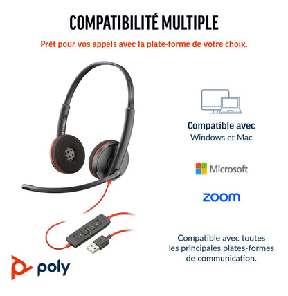 Casque POLY Blackwire 3220 stéréo USB-C + adaptateur USB-C/A (8X228AA)