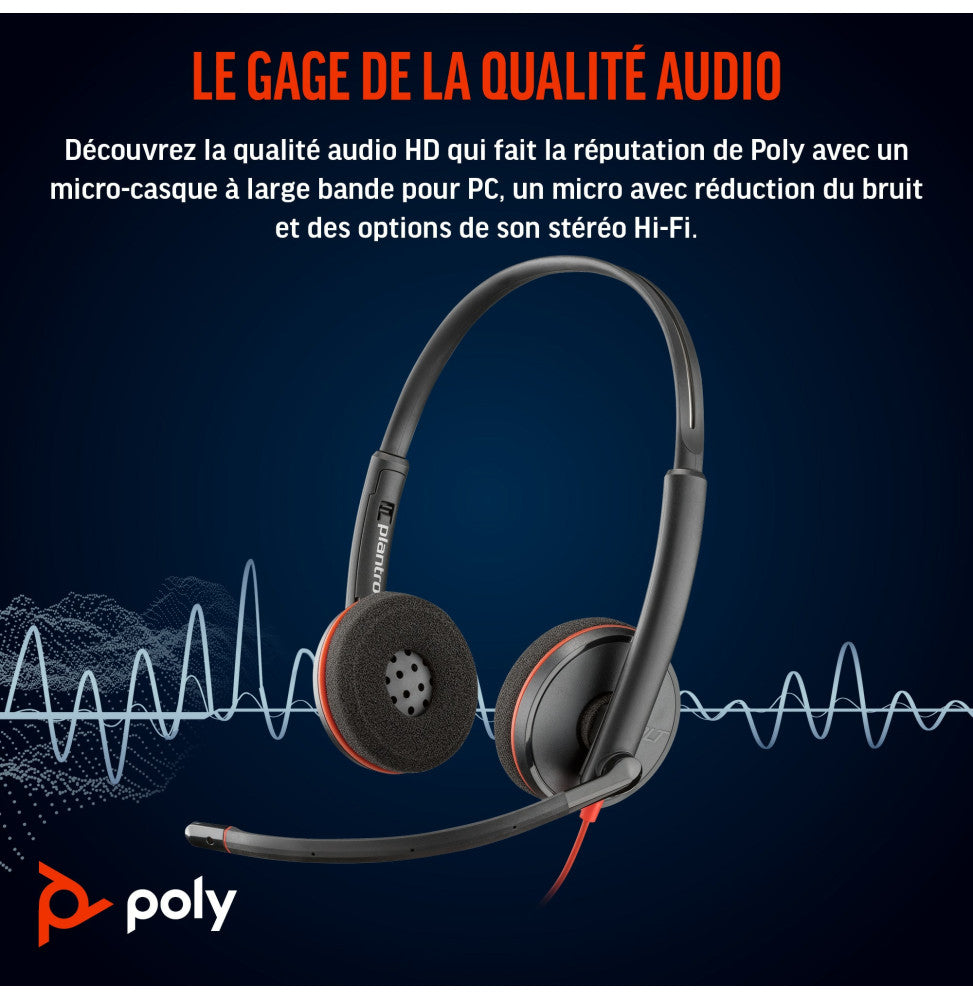 Casque POLY Blackwire 3220 stéréo USB-C + adaptateur USB-C/A (8X228AA)