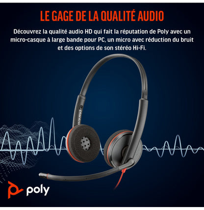 Casque POLY Blackwire 3220 stéréo USB-C + adaptateur USB-C/A (8X228AA)