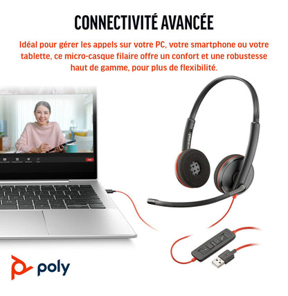 Casque POLY Blackwire 3220 stéréo USB-C + adaptateur USB-C/A (8X228AA)