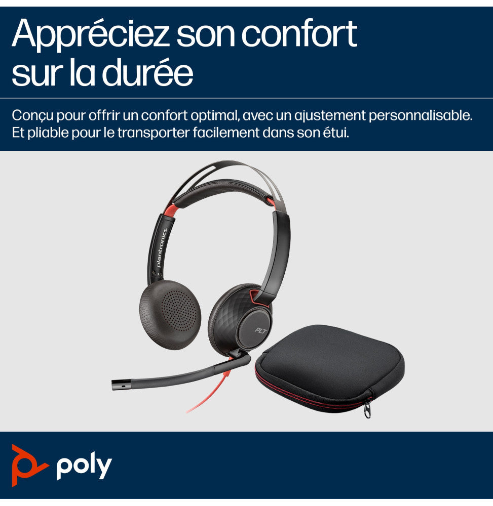 Micro-casque Poly Blackwire 5220 stéréo USB-C + adaptateur USB-C/A (8X231AA)