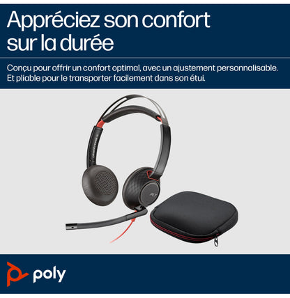 Micro-casque Poly Blackwire 5220 stéréo USB-C + adaptateur USB-C/A (8X231AA)