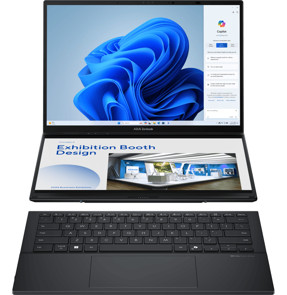 ASUS ZENBOOK DUO UX8406CA 14'' WQXGA U9-ARROWLAKE H 32G 2T SSD W11H INKWELL GREY 36M SOFT KEYBRD DCK&BAG (90NB14X1-M003A0)
