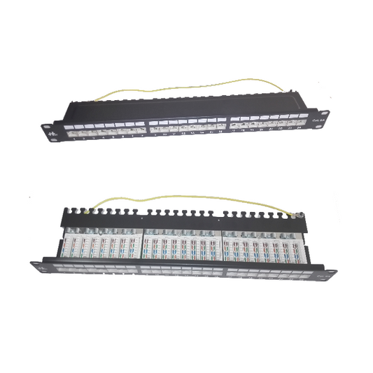 Panneau de brassage Htec Cat6A FTP blindé 24 ports, vues avant et arrière