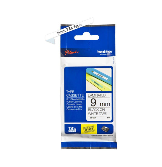 Cassette à ruban Brother TZe-221 - Noir sur blanc. 9 mm de large